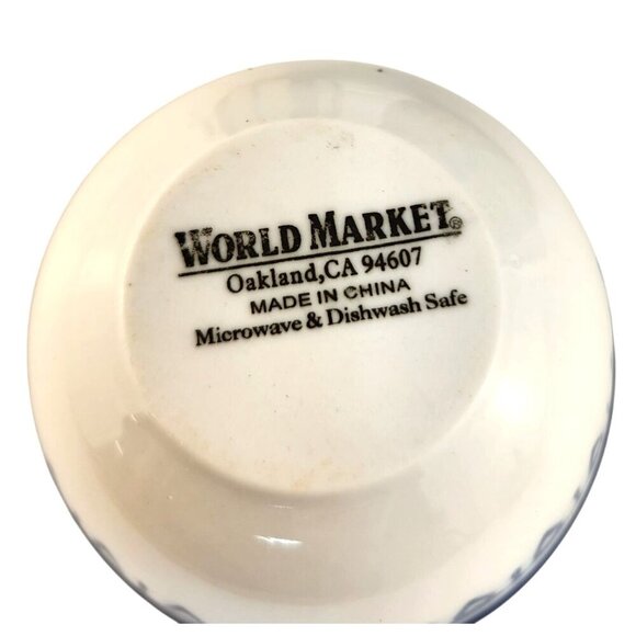 Set Of 3 Ceramic Blue & White Bowls & Cup With Floral & Stripe Designs - Picture 7 of 14